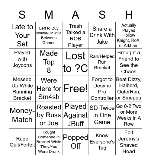 W&M Smash Bingo Card