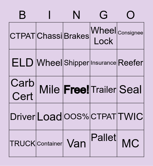 Logistics-APalooza Bingo Card