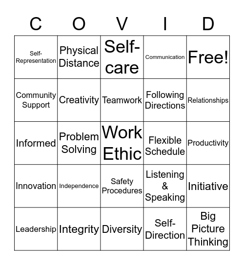 2020 Skills Bingo Card