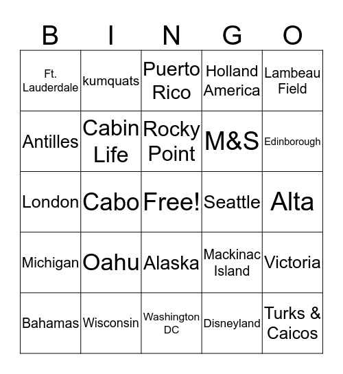 Travel like a Boss Bingo Card