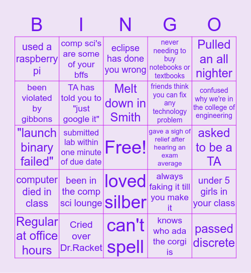 UD Comp Sci Bingo Card