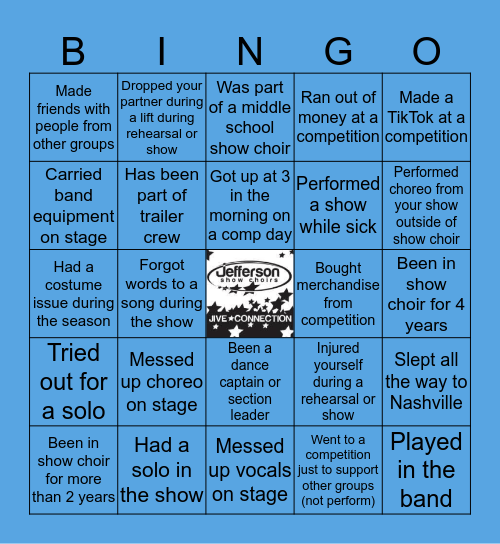 The Jefferson Show Choir Bingo Game Bingo Card