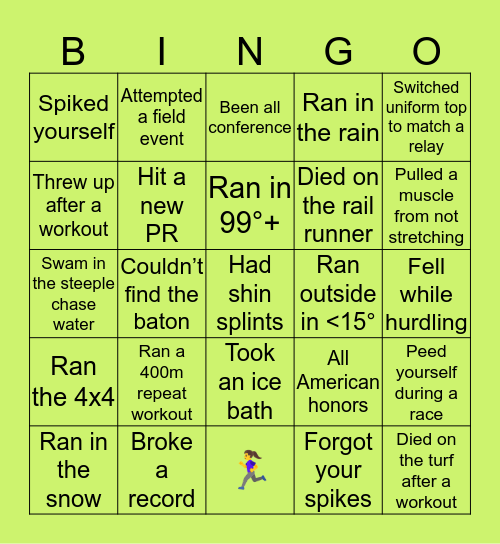 🏃🏽‍♂️Track and Field 🏃‍♀️ Bingo Card