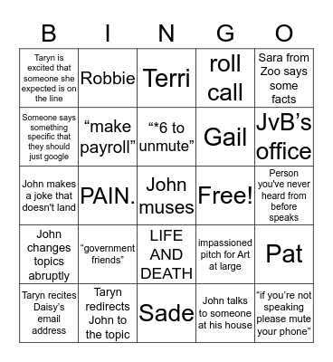 The 3PM call Bingo Card