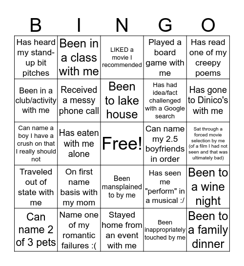 Gabe-Themed Bingo Card