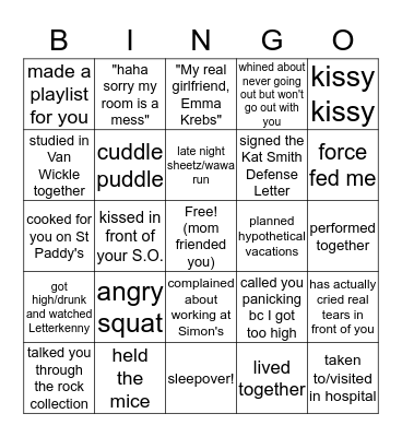 Friends with Kat Bingo Card