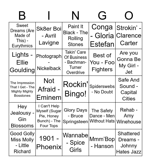 Rockin' Bingo (4A) Bingo Card