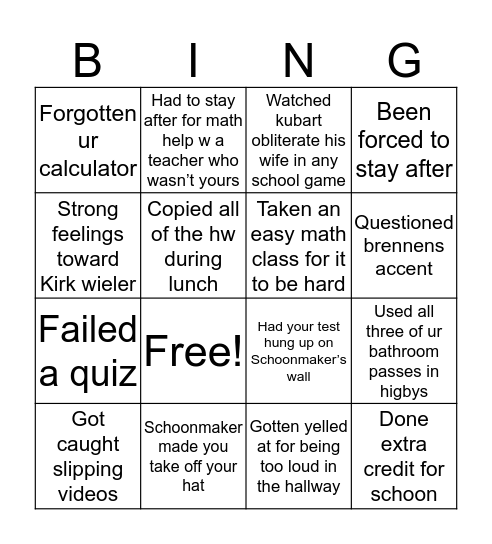 Rondout math edition Bingo Card