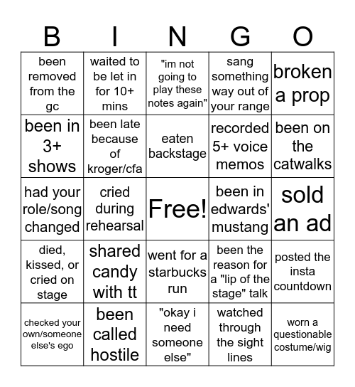 mjhs theatre bingo Card