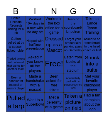 Working in Sports Bingo Card