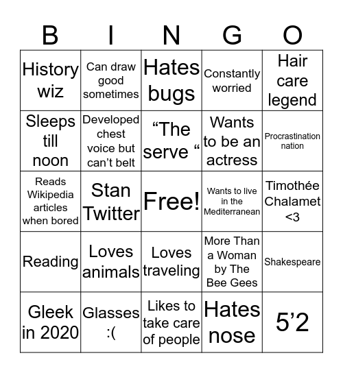 Caitlin Bingo Card