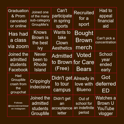Brown 2024 Bingo Card