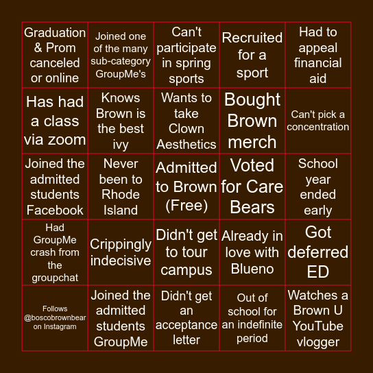 Brown 2024 Bingo Card