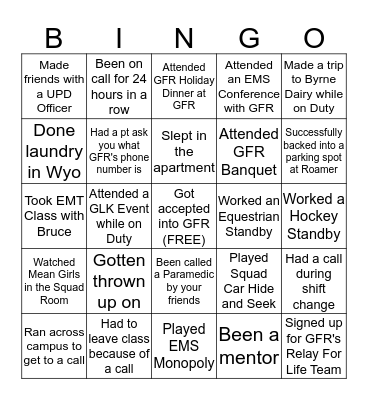 GFR BINGO Card