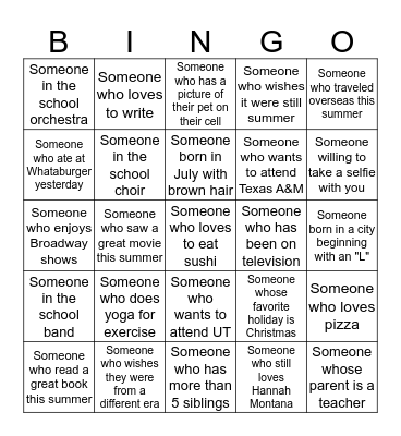Meet Your Classmates! Bingo Card