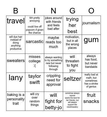 Alexis Bingo Card