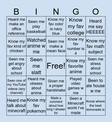 Sam’s Bingo Card