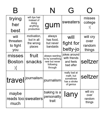 Alexis Bingo Card