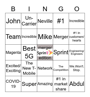 Merger Bingo Card