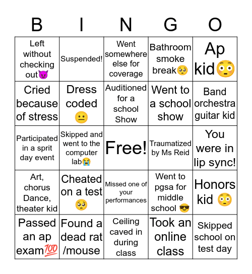PGSA bingo😞 Bingo Card