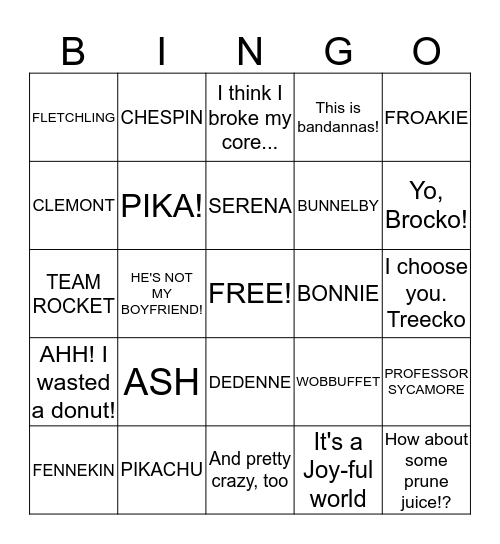 BRIANNA'S POKEMON PARTY! Bingo Card