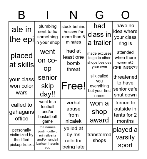 Assabet Valley RTHS Bingo Card