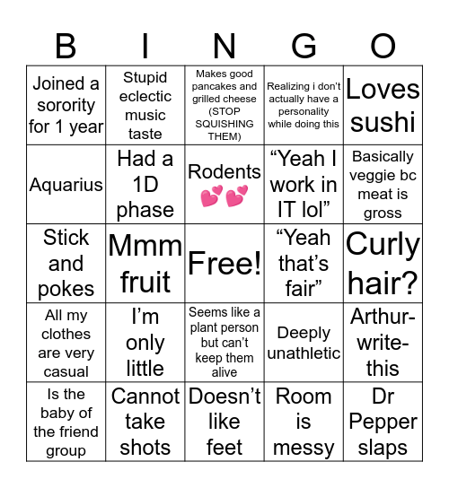 Bryony Bingo Card