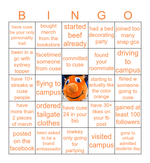 syracuse class of 2024 Bingo Card