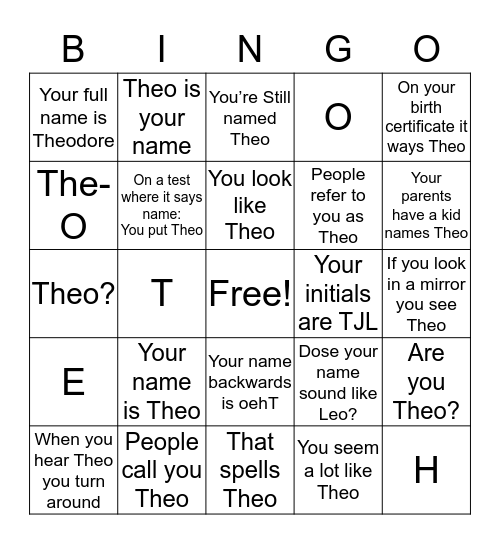 Theo Bingo Card