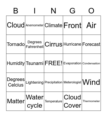 Kayla's Science Bingo Card