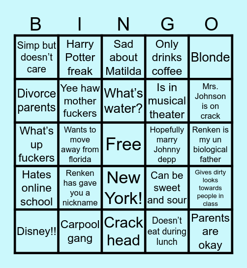 Alex’s Bingo Card