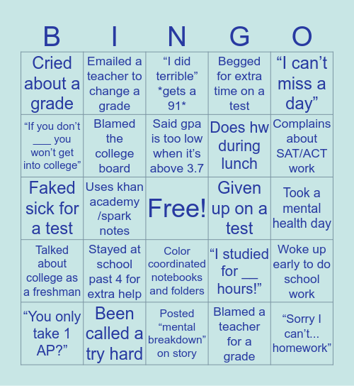 AP Kid Bingo Card