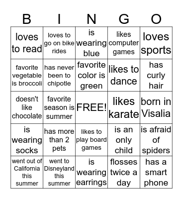 Ms. Rodriguez's 5th Grade Class Bingo Card