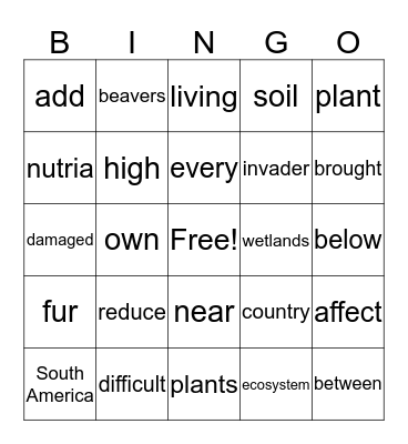 Invaders of the Ecosystem Bingo Card