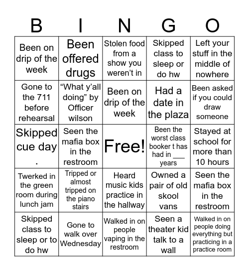 BTWHSPVA EDITION Bingo Card