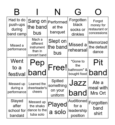 WW Band Bingo Card