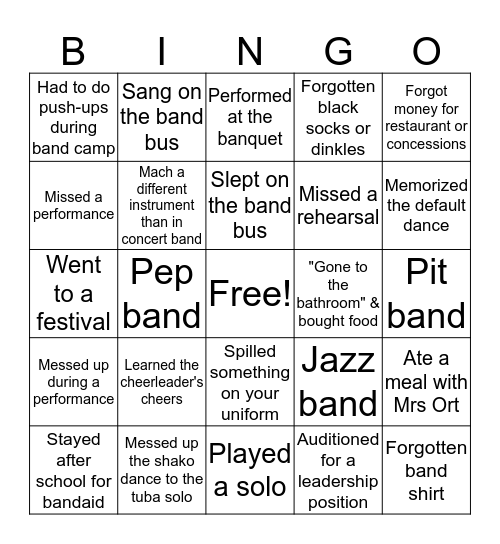 WW Band Bingo Card