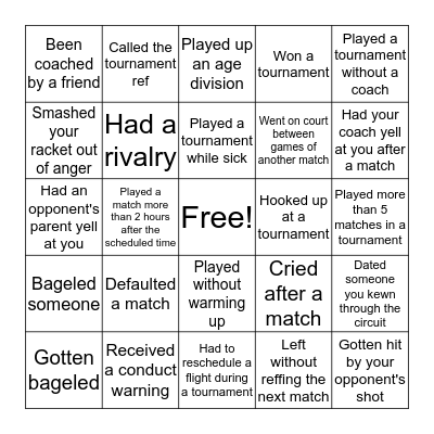 US Squash Player Bingo Card