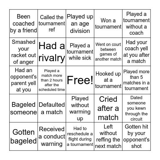 US Squash Player Bingo Card