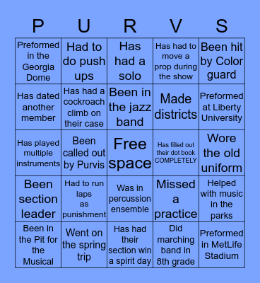 York High School Band Bingo Card