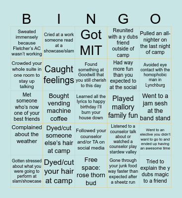 YDubs Bingo Card