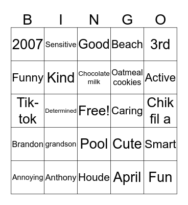 Meme's Description of the Birthday Boy Bingo Card