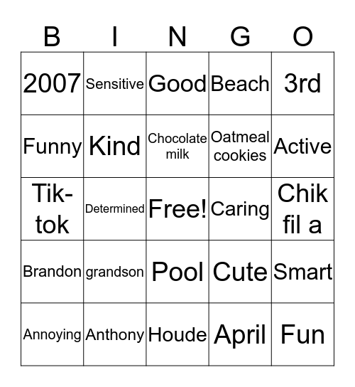 Meme's Description of the Birthday Boy Bingo Card
