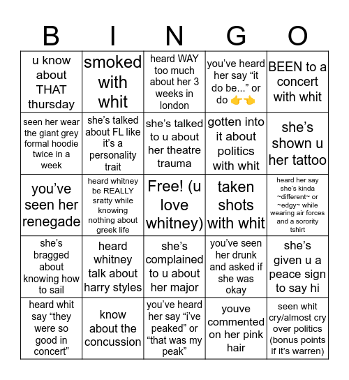 HOW WELL DO U KNOW WHIT Bingo Card