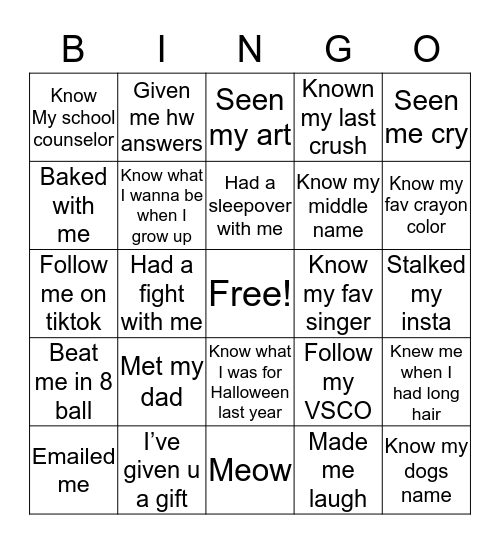 Ava Bingo Card