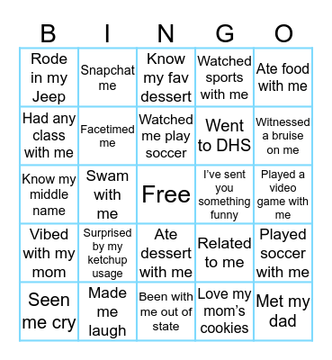 Sierra’s Bingo Card