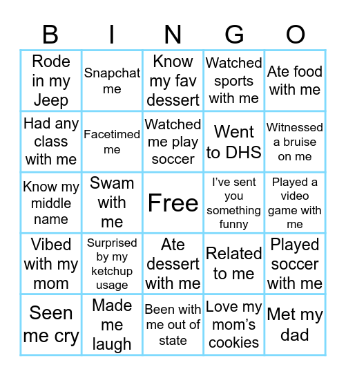 Sierra’s Bingo Card