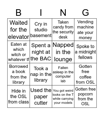 BAC BINGO !!! Bingo Card