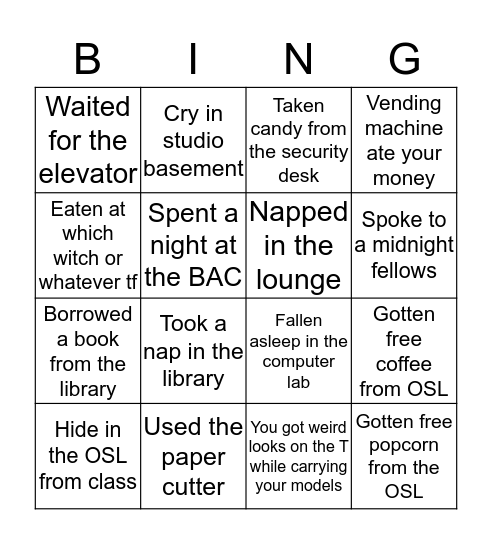 BAC BINGO !!! Bingo Card