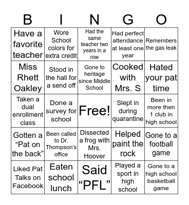 WHHHS Patriots! Bingo Card